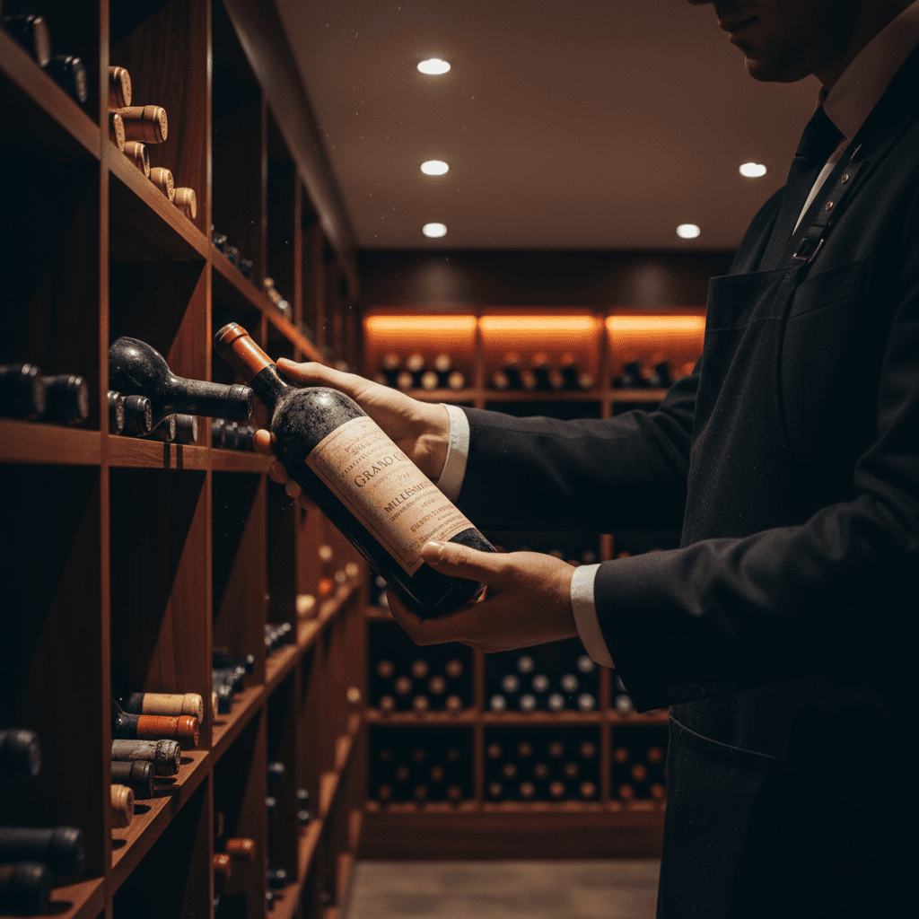 Sommelier selecting wine from luxury collection