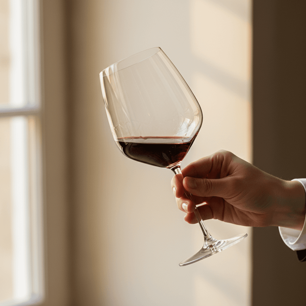 Sommelier examining premium wine bottle